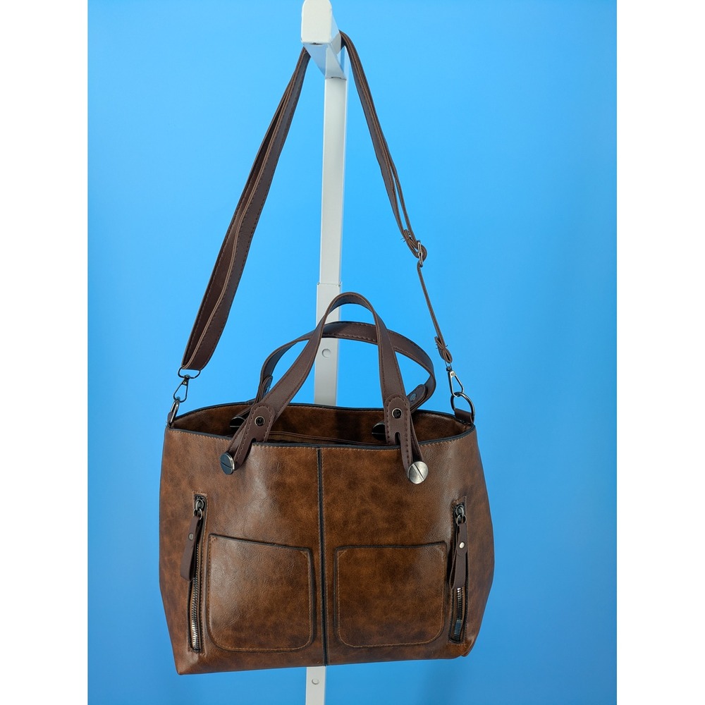 BROWN LEATHER CROSSBODY W/ ADJUSTABLE STRAP & WRIST HANDLES SATCHEL HANDBAG NWOT